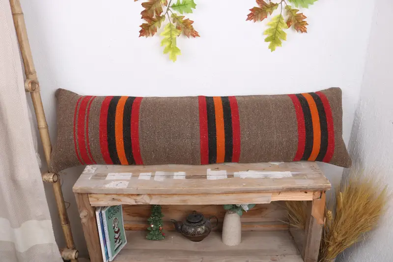 12x43 Brown Cushion Case, Cushion Cover, Ethnical Kilim Rug Pillow, Home Decor Pillow, Vintage Kilim Throw Pillow, Accent Pillow Sham - 1