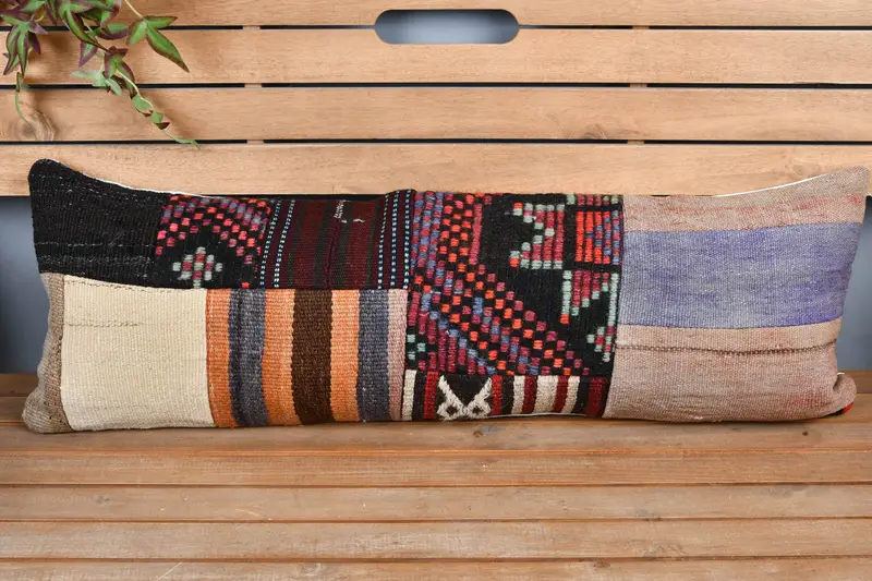 Patio Cushion Case, Boho Pillow Sham Cover, Outdoor Patio Pillow Sham, Boho Pillow, 12x36 Brown Cushion Case, Turkish Kilim Pillow, Pillow Case - 6