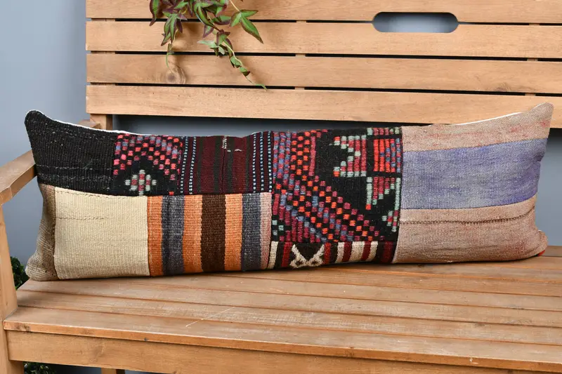 Patio Cushion Case, Boho Pillow Sham Cover, Outdoor Patio Pillow Sham, Boho Pillow, 12x36 Brown Cushion Case, Turkish Kilim Pillow, Pillow Case - 1