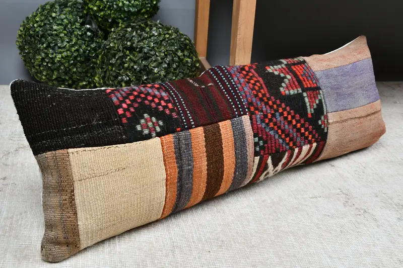 Patio Cushion Case, Boho Pillow Sham Cover, Outdoor Patio Pillow Sham, Boho Pillow, 12x36 Brown Cushion Case, Turkish Kilim Pillow, Pillow Case - 7
