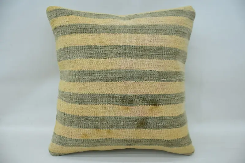 Vintage Striped Contemporary Pillow Case, 16x16 inch Beige Gift Square Cushion - 1