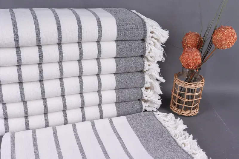 Organic Cotton Beach Towel Black Striped 40x67 Inches