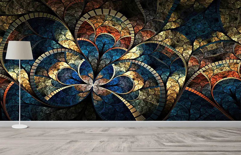 Son Moda Baskılı Duvar Kağıdı: Fraktal, Psychedelic, Altın Pırıltılı Mozaik