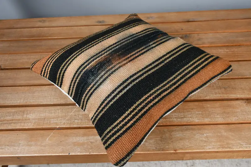 Vintage Kilim Throw Pillow, Boho Pillow Sham Cover, 12x12 Beige Cushion, Ottoman Pillow Case, Pillow for Sofa, Cushion Case - 2