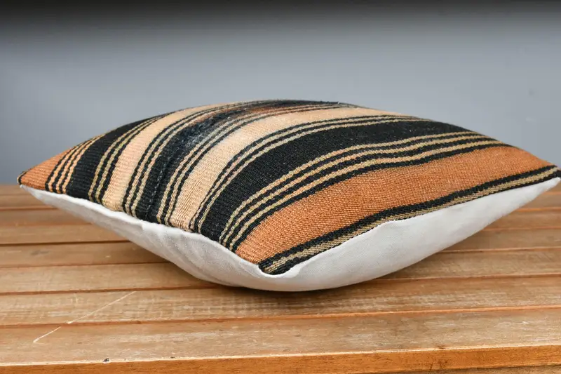 Vintage Kilim Throw Pillow, Boho Pillow Sham Cover, 12x12 Beige Cushion, Ottoman Pillow Case, Pillow for Sofa, Cushion Case - 4