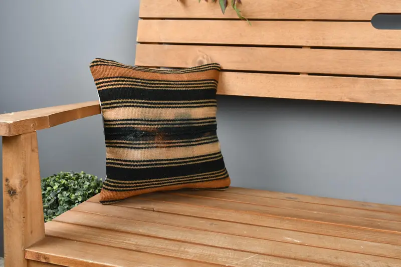 Vintage Kilim Throw Pillow, Boho Pillow Sham Cover, 12x12 Beige Cushion, Ottoman Pillow Case, Pillow for Sofa, Cushion Case - 1