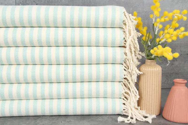 Turkish Towel Bath Beige Organic Cotton Striped, 24x40 Inches