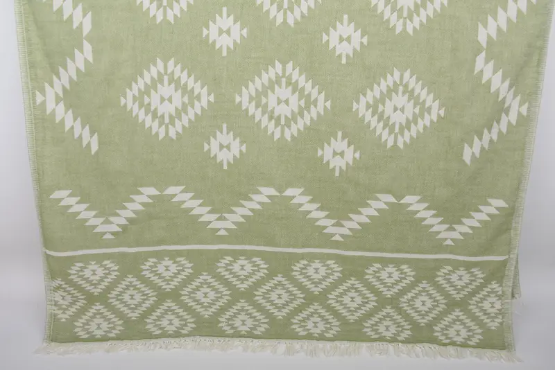 Personalized Beach Towel, 70x36 Inches Khaki Green Kilim Towel, Organic Cotton