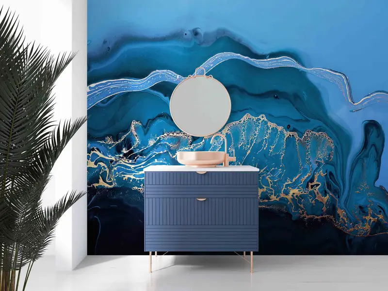 Blue And Gold Marble Wall Decals, Modern Wall Stickers, Gold Marble Wall Mural, Contemporary Wall Decals, Wallpaper Patent,Marbling Wall Art - 6