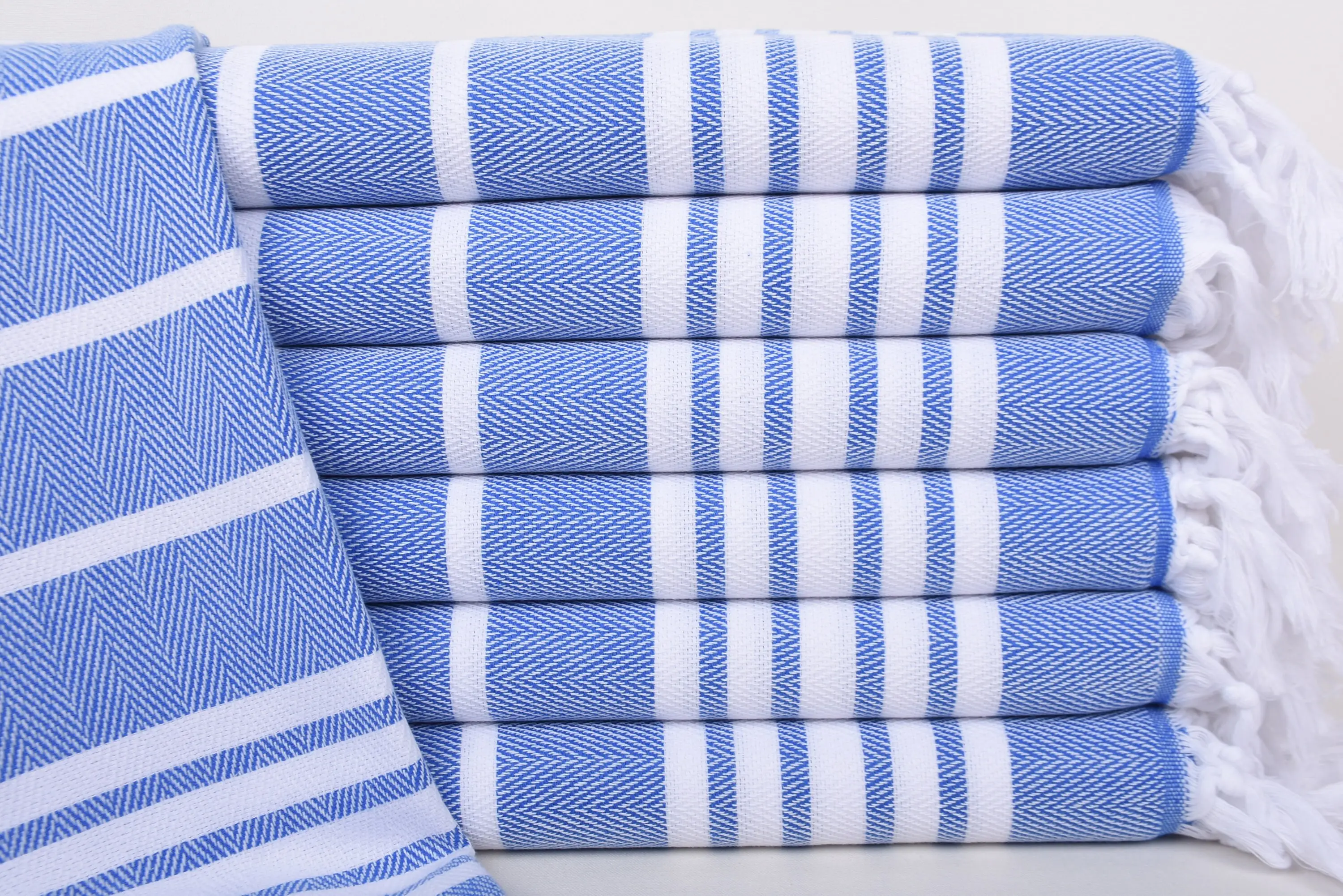 Beach Size Towel, Monogrammed Turkish Cotton, Blue Stripes, 20x40 Inches - 1