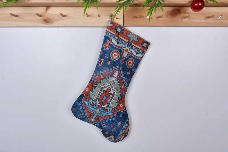 Festive Green and Pink Christmas Ornaments Stocking, Holiday Stocking