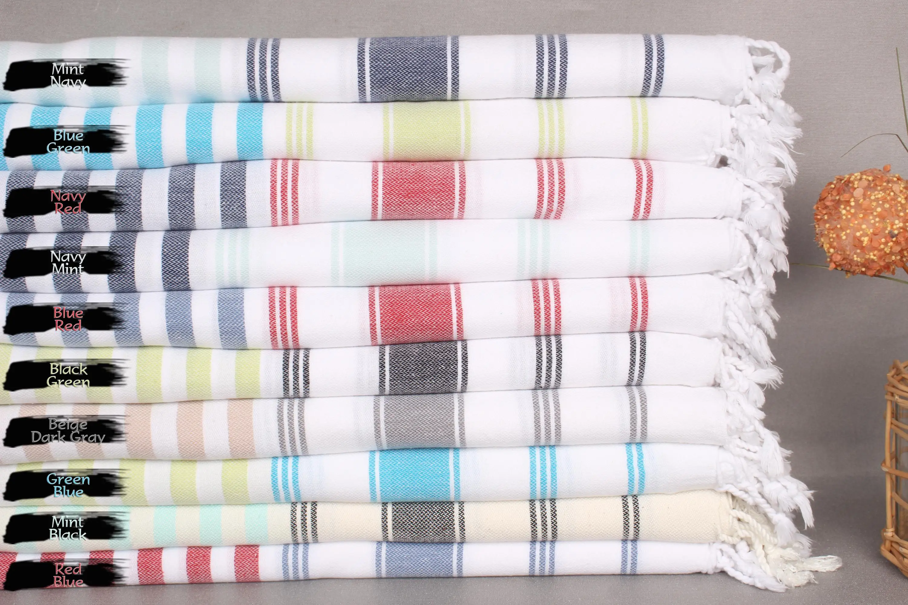 Valentines Gift Striped Cotton Towel Handmade Organic 40x71 Inches - 1