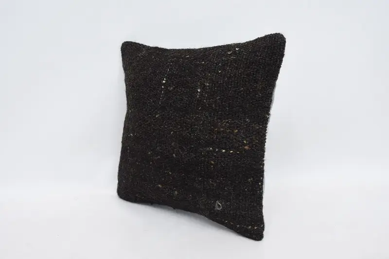 Handwoven Pillow Case, Living Room Throw Cushion Case, Pillow Case, Kilim Pillow, Turkish Pillow, 14x14 Brown Cushion, Ethnical Kilim Rug Pillow - 4