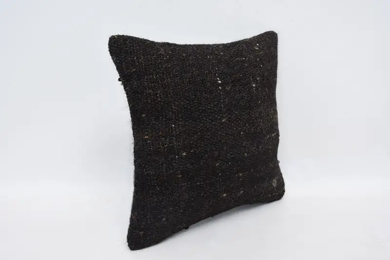 Handwoven Pillow Case, Living Room Throw Cushion Case, Pillow Case, Kilim Pillow, Turkish Pillow, 14x14 Brown Cushion, Ethnical Kilim Rug Pillow - 3