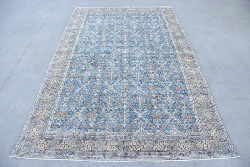 Blue & Brown Polka Dot Rug, 6.6x10.2 ft Chic Decor