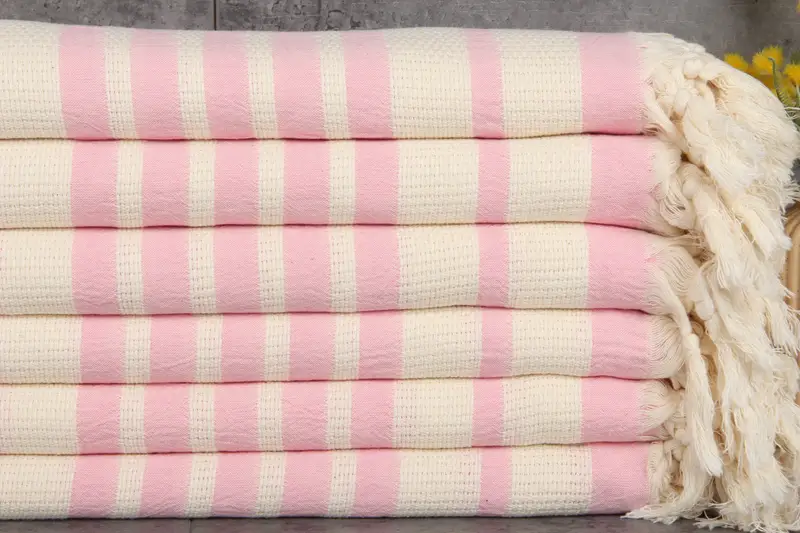 Custom Beach Towel Pink Stripes Organic Cotton, 34x71 Inches
