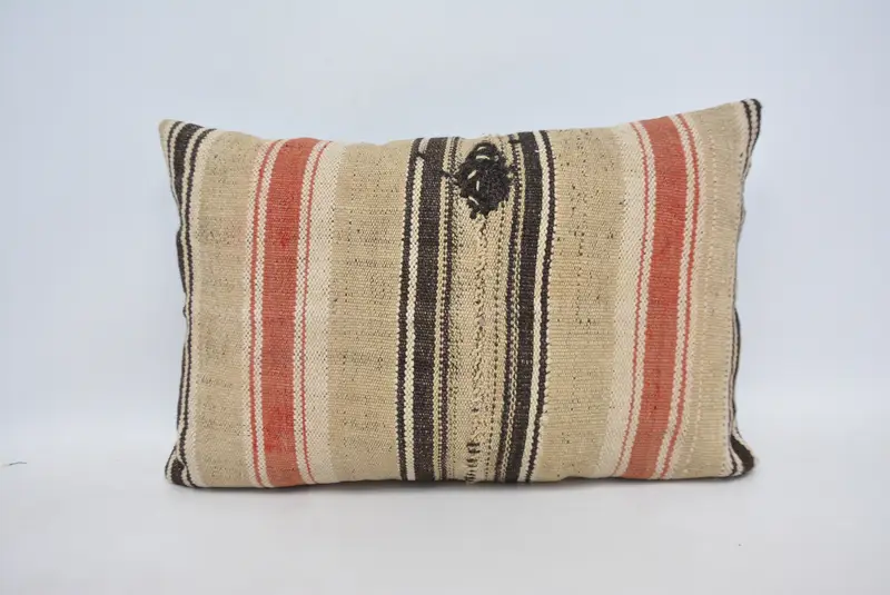 Office Chair Pillow, Home Decor Pillow, Boho Pillow, Tribal Pillow, Handmade Kilim Cushion, Pillow Cover, 16x24 Beige Pillow, Sofa Pillow Case - 1