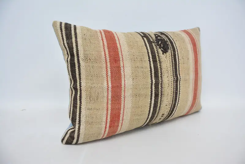 Office Chair Pillow, Home Decor Pillow, Boho Pillow, Tribal Pillow, Handmade Kilim Cushion, Pillow Cover, 16x24 Beige Pillow, Sofa Pillow Case - 3