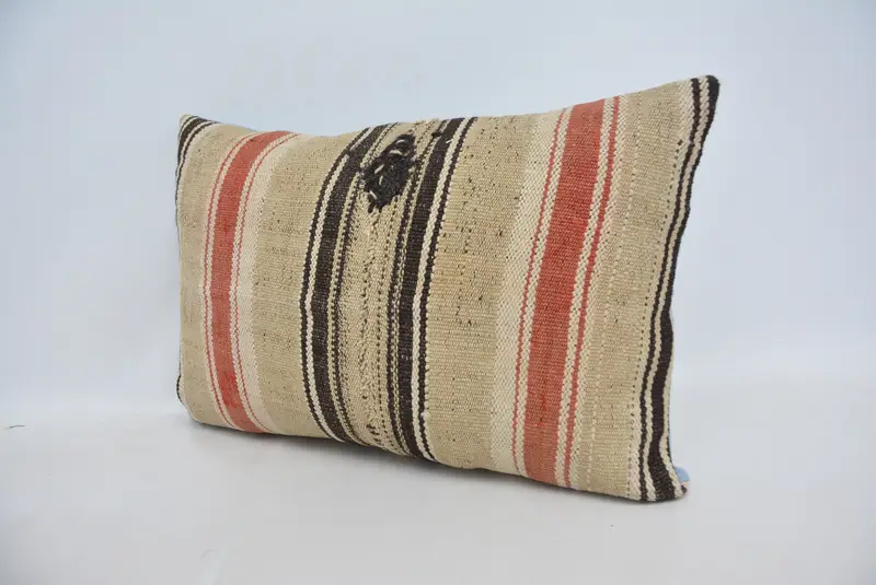 Office Chair Pillow, Home Decor Pillow, Boho Pillow, Tribal Pillow, Handmade Kilim Cushion, Pillow Cover, 16x24 Beige Pillow, Sofa Pillow Case - 4