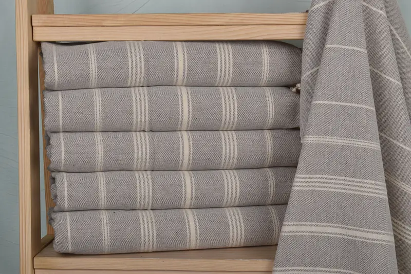 Turkish Tea Towel Brown Striped Hand Towel, 24x38 Inches, Organic Cotton/Linen