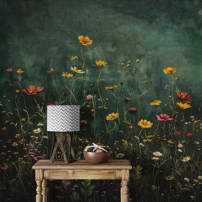 Modern Kıyı Evleri için Zarif Baskılı Vintage Botanik Duvar Kağıdı