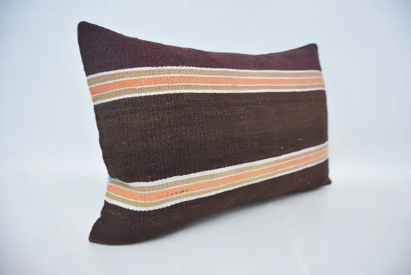 Kilim Pillow, Cushion Cover, Traditional Pillow Cover, Bolster Cushion, Ethnical Kilim Rug Pillow, Antique Pillows, 16x24 Brown Cushion - 3