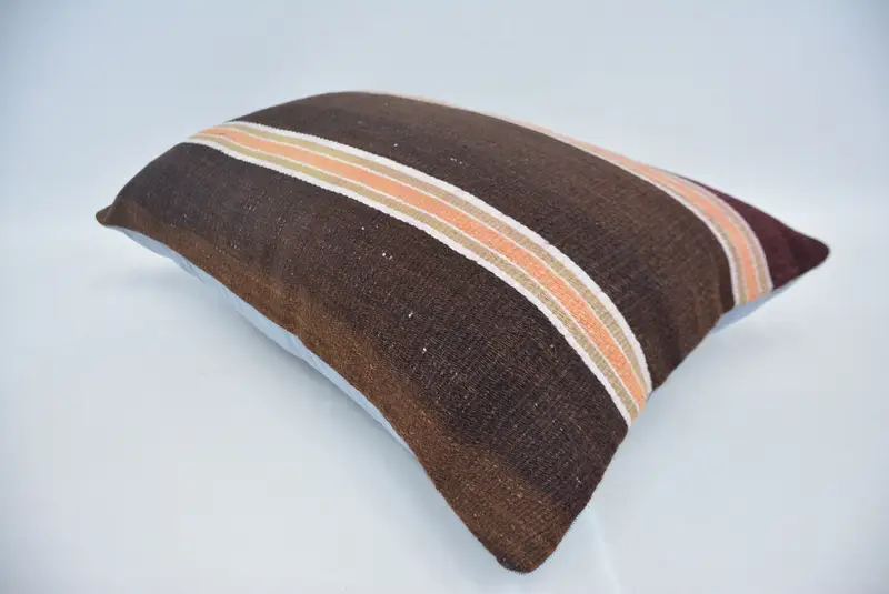 Kilim Pillow, Cushion Cover, Traditional Pillow Cover, Bolster Cushion, Ethnical Kilim Rug Pillow, Antique Pillows, 16x24 Brown Cushion - 6