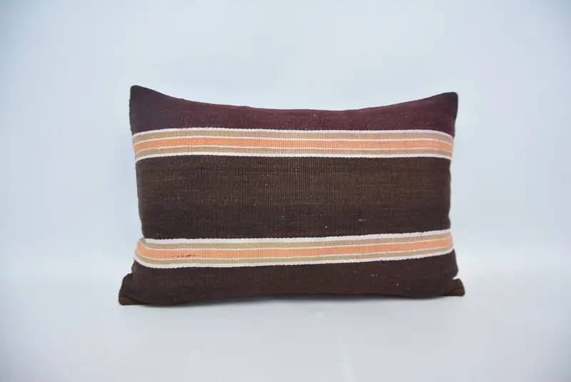 Kilim Pillow, Cushion Cover, Traditional Pillow Cover, Bolster Cushion, Ethnical Kilim Rug Pillow, Antique Pillows, 16x24 Brown Cushion - 1