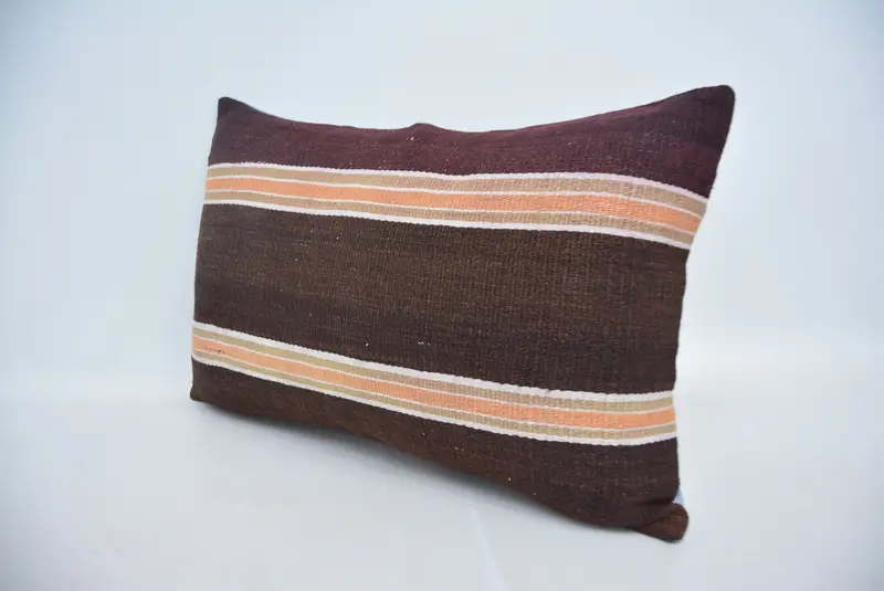 Kilim Pillow, Cushion Cover, Traditional Pillow Cover, Bolster Cushion, Ethnical Kilim Rug Pillow, Antique Pillows, 16x24 Brown Cushion - 4