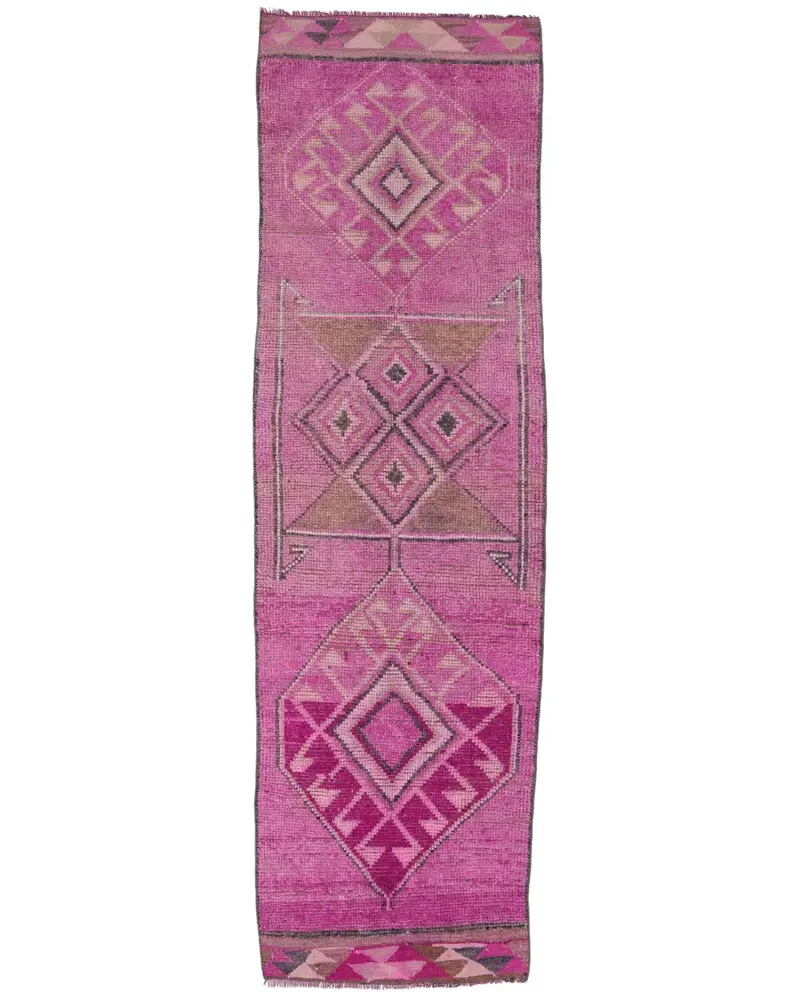 Pembe ve Kahverengi Halı, 2,6x9,2 ft Botanik Tasarım