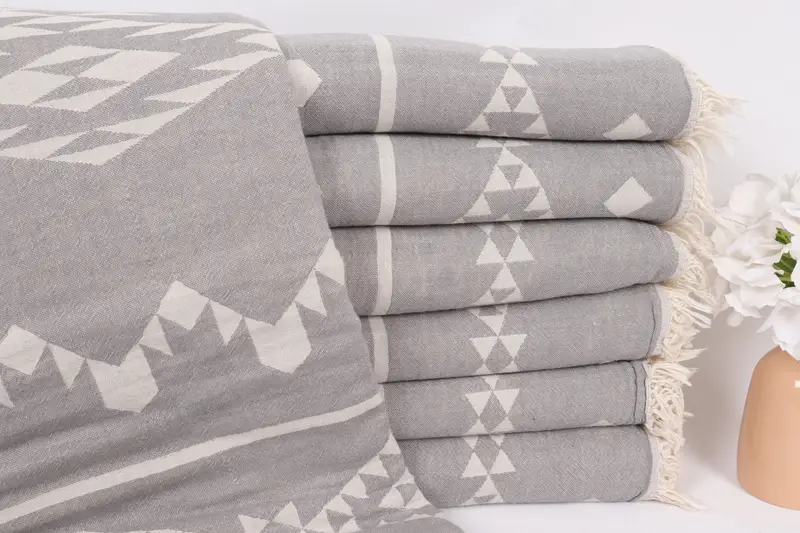 70x60 Cotton Geometric Towel, Personalized Blanket, Organic Throw, Shower Curtain, Decorative Blanket, Beach Blanket, Woven Throw Blanket - 1