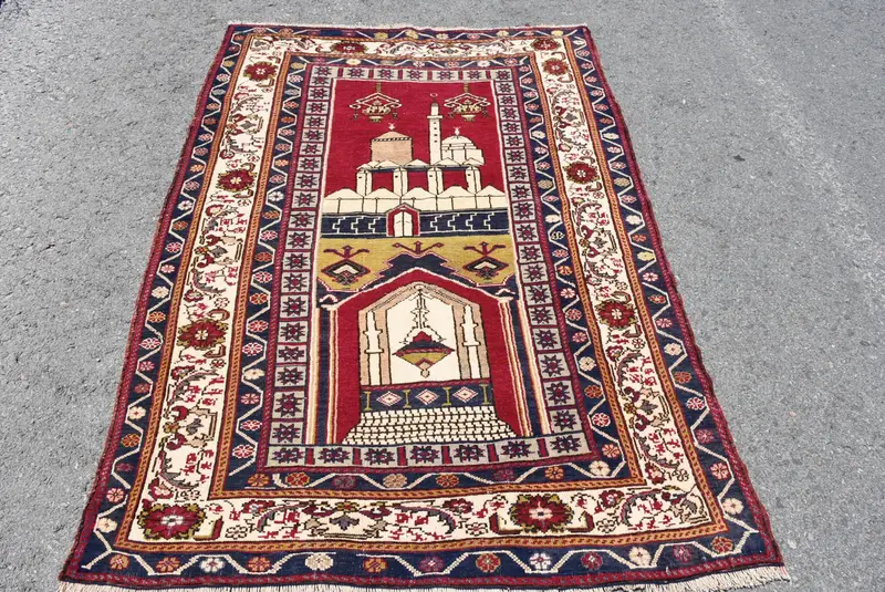 4.1x6.1 ft Area Turkish Vintage Rug, Red Ombré Wool Rug - 1