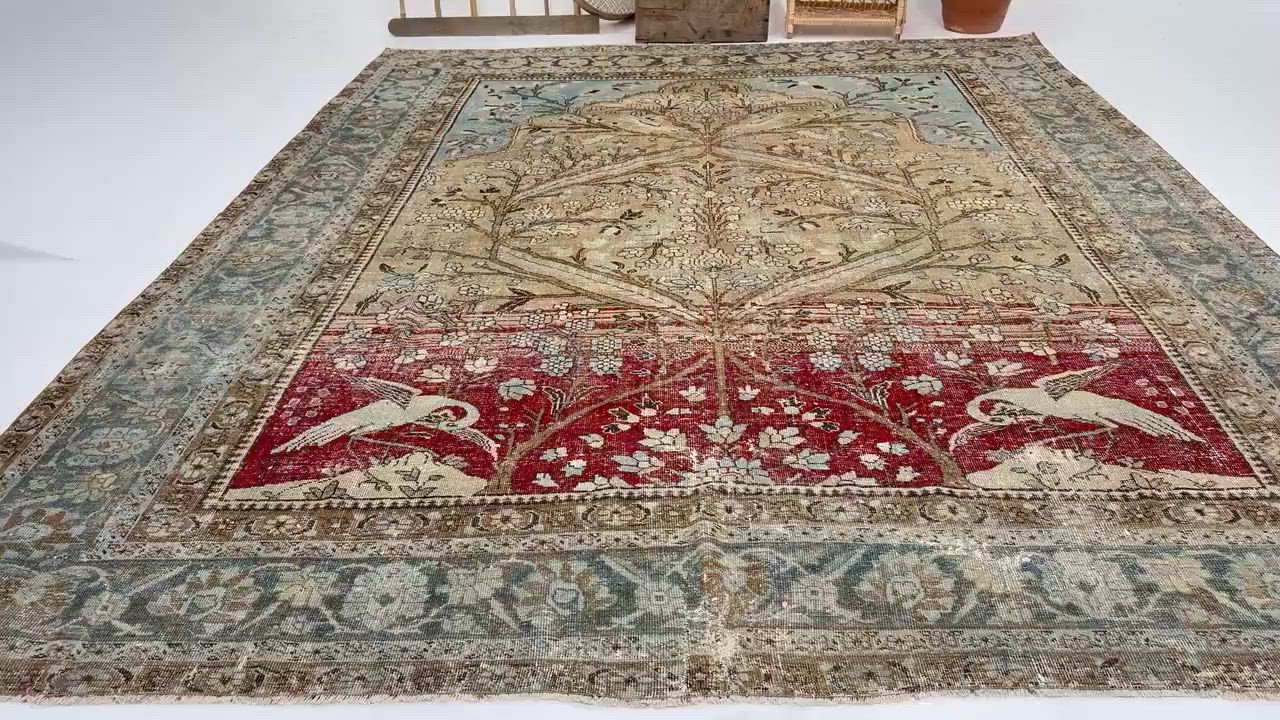 9.7x12.2 ft Turkish Vintage Rug, Oversize Rug, Blue Oushak Patchwork Rug video thumbnail