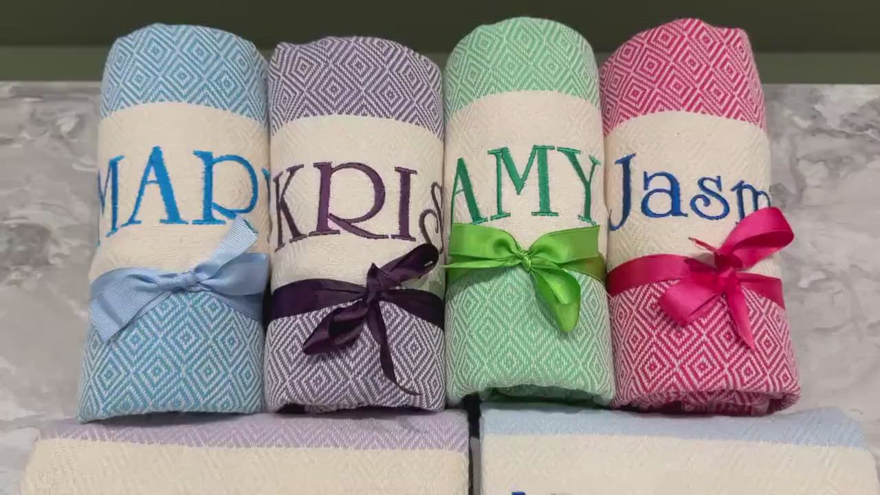 Beach Towel Personalized Turkish Cotton Beige, 40x71 Inches video thumbnail