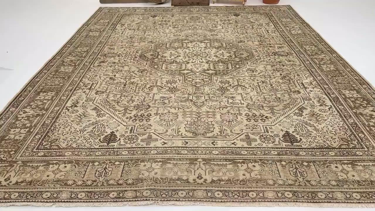 9.6x12.5 ft Turkish Rug, Vintage Oversize Rug, Brown Gray Solid Wool Rug video thumbnail