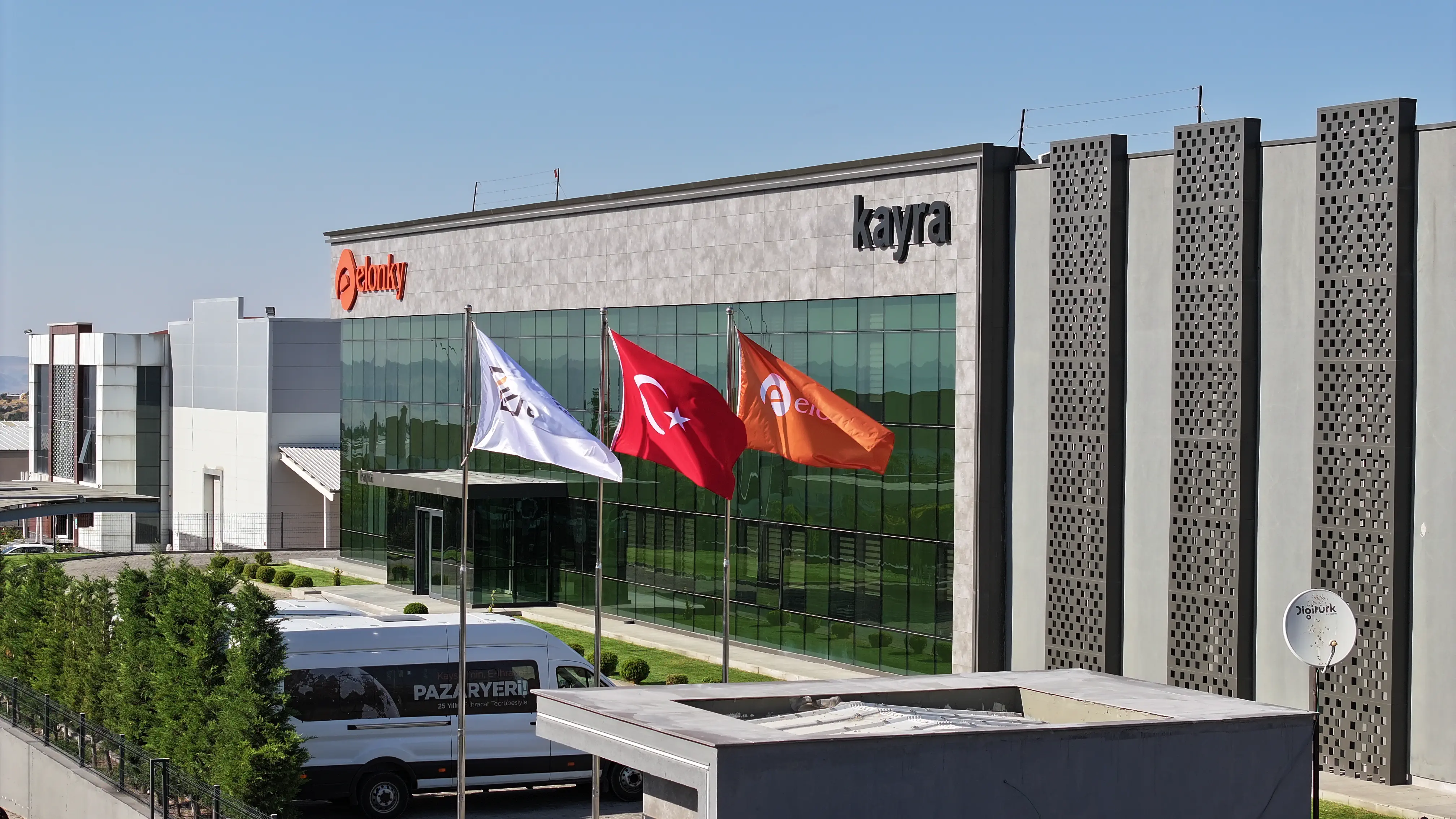 Elonky and Kayra offices with Turkish and brand flags